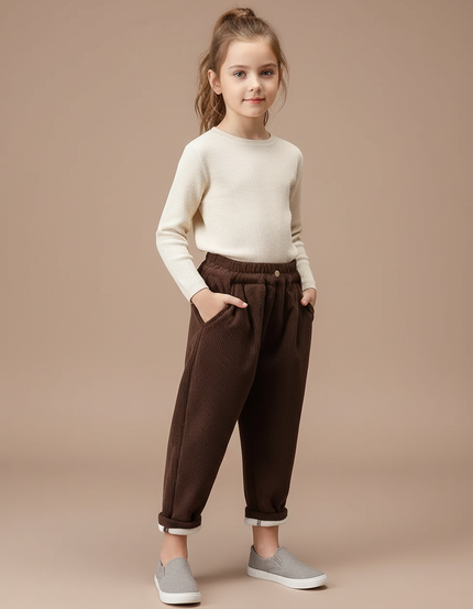 Pantalon Velours Marron Côtelé Ample Enfant Doublé - Cordé