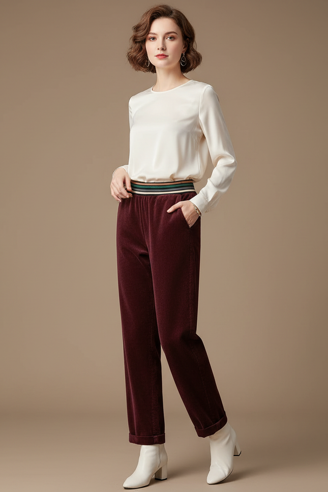 Pantalon Velours Cotelé Bordeaux - Cordé