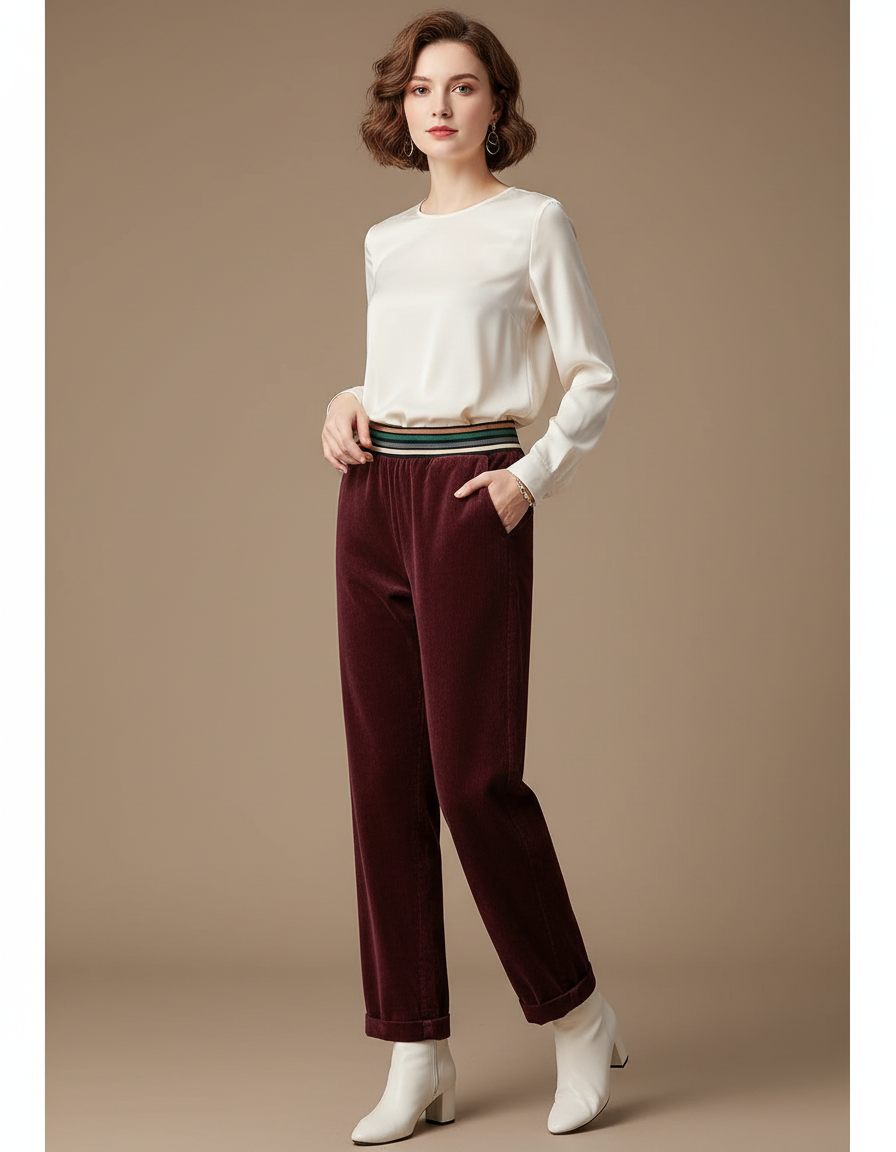 Pantalon Velours Cotelé Bordeaux - Cordé