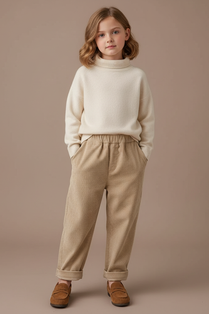 Pantalon Velours Taupe - Beige Cordé