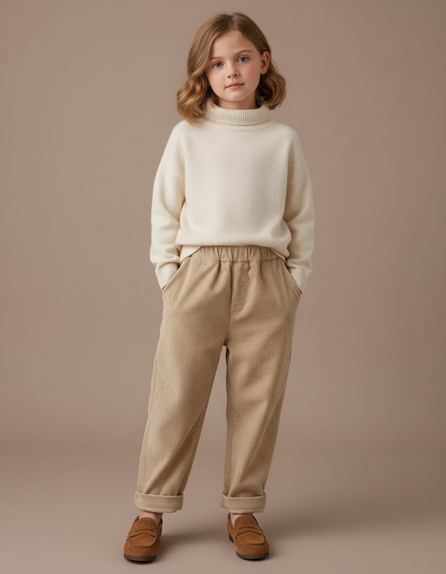 Pantalon Velours Taupe - Beige Cordé