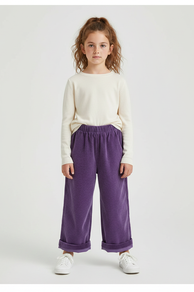 Pantalon Velours Violet Côtelé Ample Élastique Enfant - Cordé