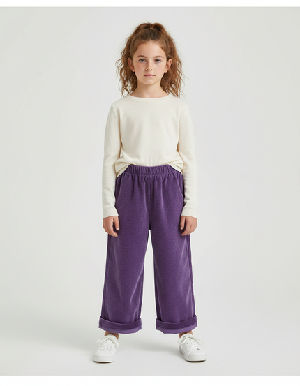 Pantalon Velours Violet Côtelé Ample Élastique Enfant - Cordé