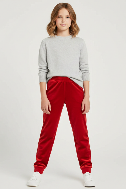 Pantalon Velours Rouge Jogging Enfant Doux Confortable