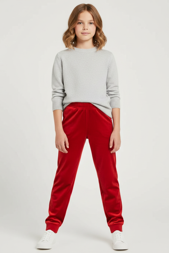 Pantalon Velours Rouge Jogging Enfant Doux Confortable
