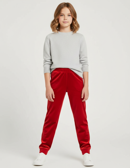Pantalon Velours Rouge Jogging Enfant Doux Confortable