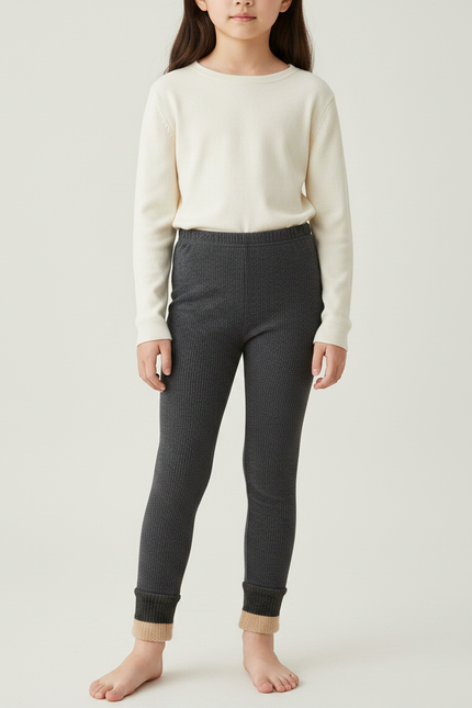 Pantalon Velours Côtelé Gris Chaud Enfant - Maille