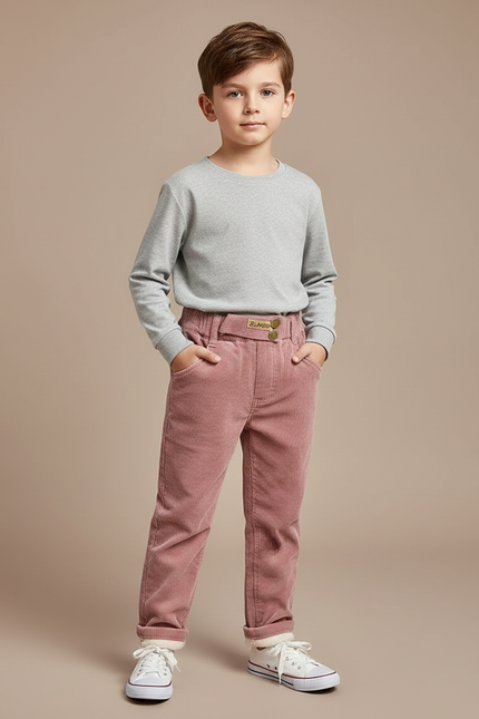 Pantalon Velours Côtelé Rose Enfant Décontracté Chaud - Cordé