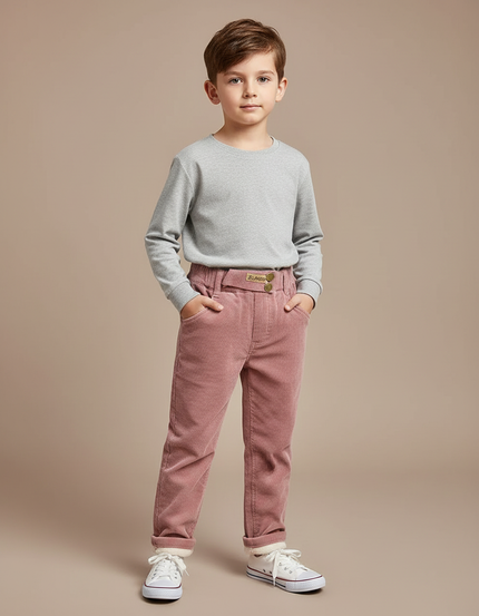 Pantalon Velours Côtelé Rose Enfant Décontracté Chaud - Cordé