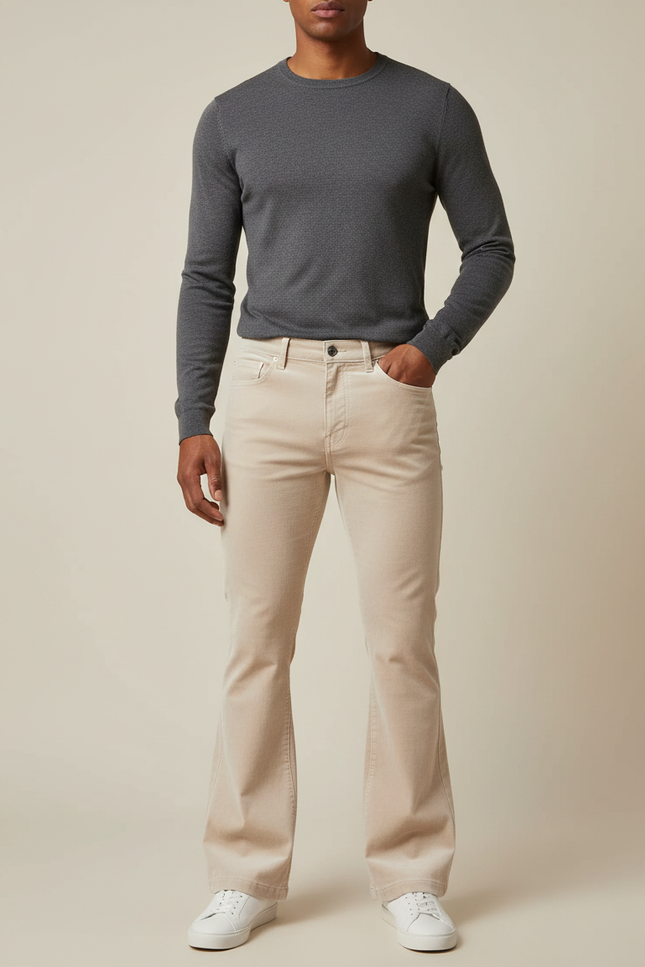 Pantalon Velours Beige Évasé Côtelé Homme Décontracté - Cordé