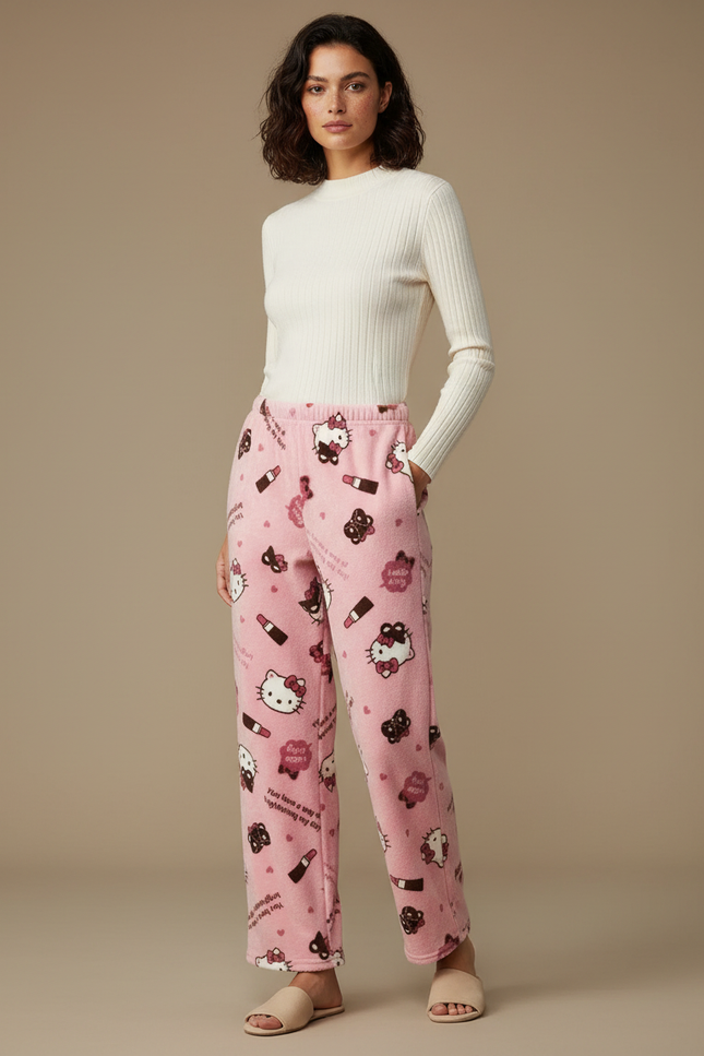 Pantalon Velours Rose Hello Kitty Ample Doux