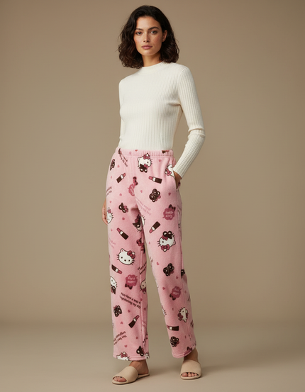 Pantalon Velours Rose Hello Kitty Ample Doux