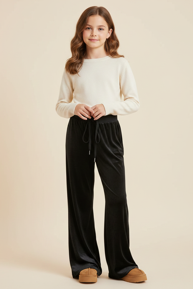 Pantalon Velours Noir Ample Droit Fille Confortable
