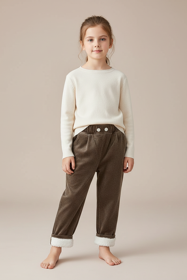 Pantalon Velours Marron Doublé Chaud Confortable Enfant