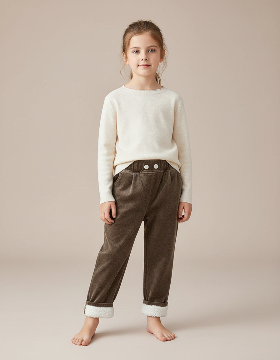 Pantalon Velours Marron Doublé Chaud Confortable Enfant