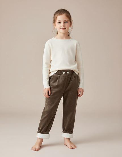Pantalon Velours Marron Doublé Chaud Confortable Enfant