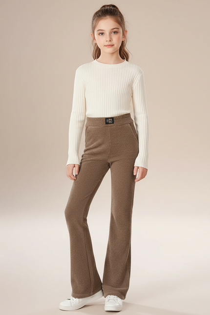 Pantalon Velours Marron Évasé Texturé Décontracté Fille