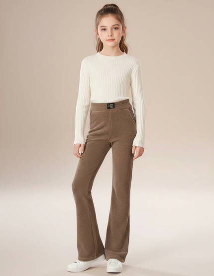 Pantalon Velours Marron Évasé Texturé Décontracté Fille