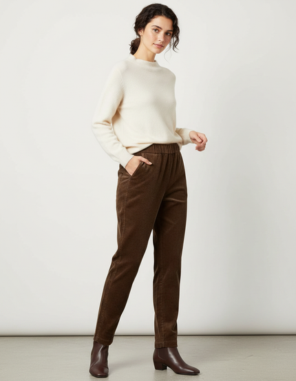 Pantalon Velours Coton Femme - Marron Cordé