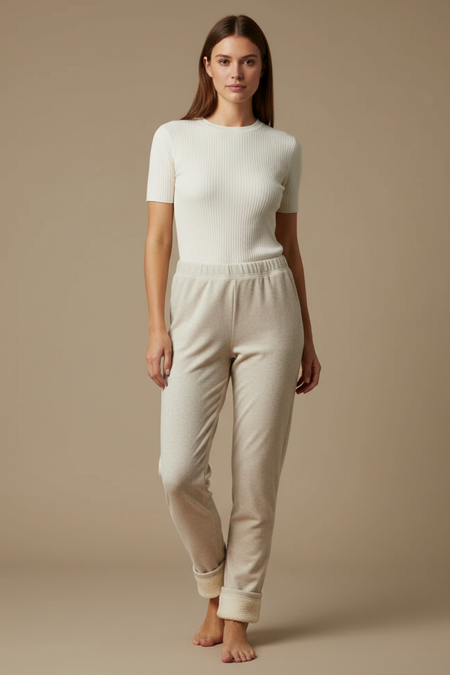 Pantalon Velours Beige Ample Doux Molletonné Femme