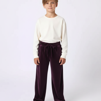 Pantalon Velours Violet Ample Décontracté Enfant Hiver