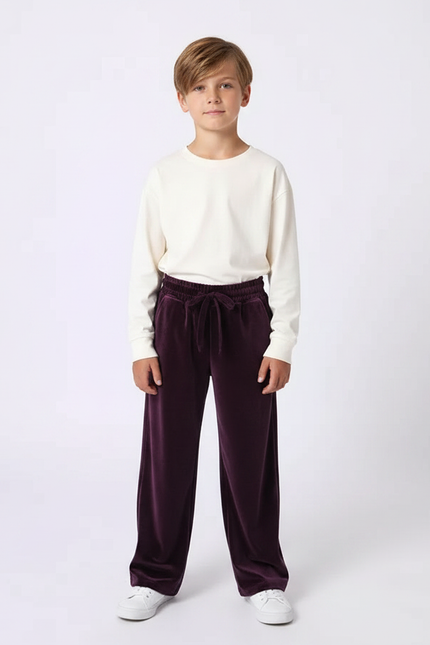 Pantalon Velours Violet Ample Décontracté Enfant Hiver