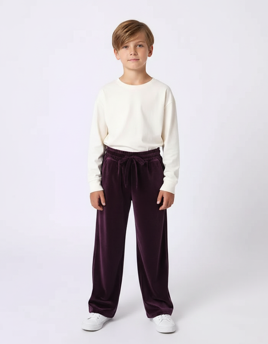 Pantalon Velours Violet Ample Décontracté Enfant Hiver