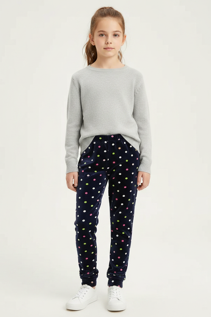 Pantalon Velours Marine Polka Dots Fille Hiver