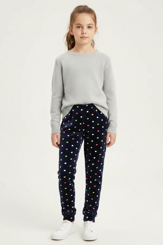 Pantalon Velours Marine Polka Dots Fille Hiver