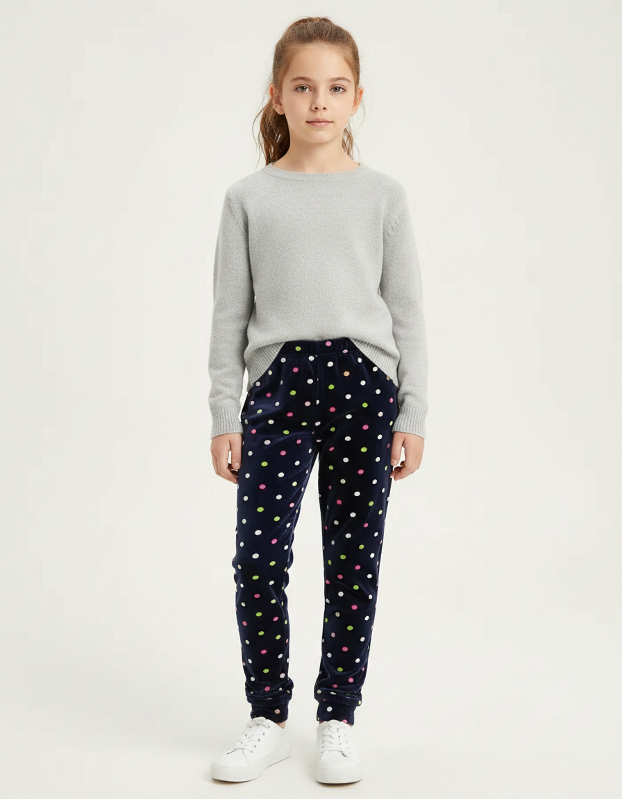 Pantalon Velours Marine Polka Dots Fille Hiver