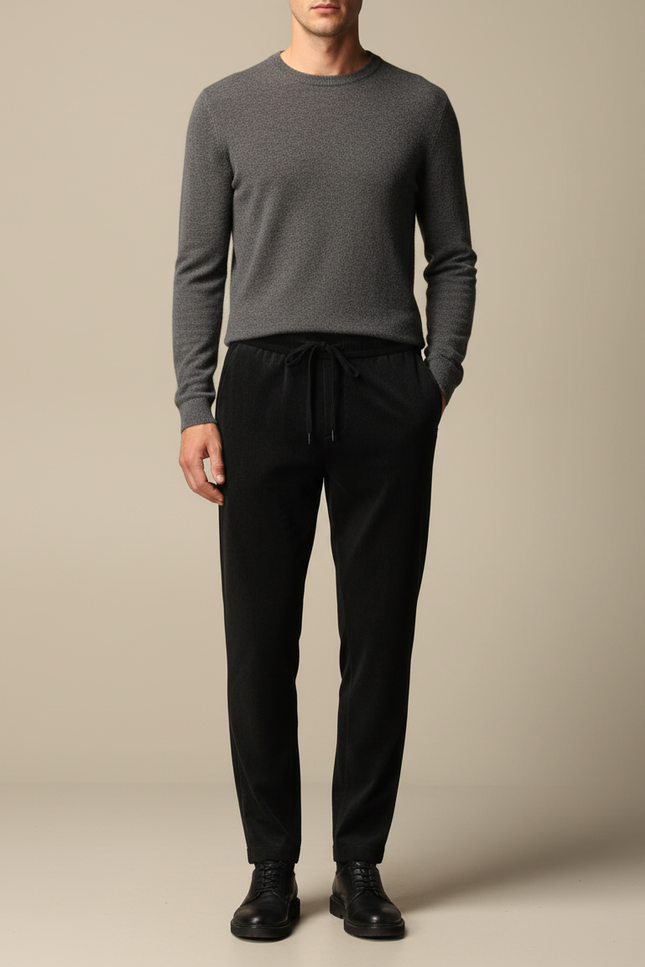 Pantalon Velours Noir Côtelé Décontracté Homme Cordon - Cordé