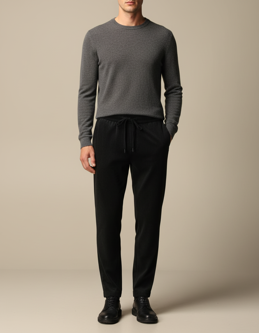Pantalon Velours Noir Côtelé Décontracté Homme Cordon - Cordé