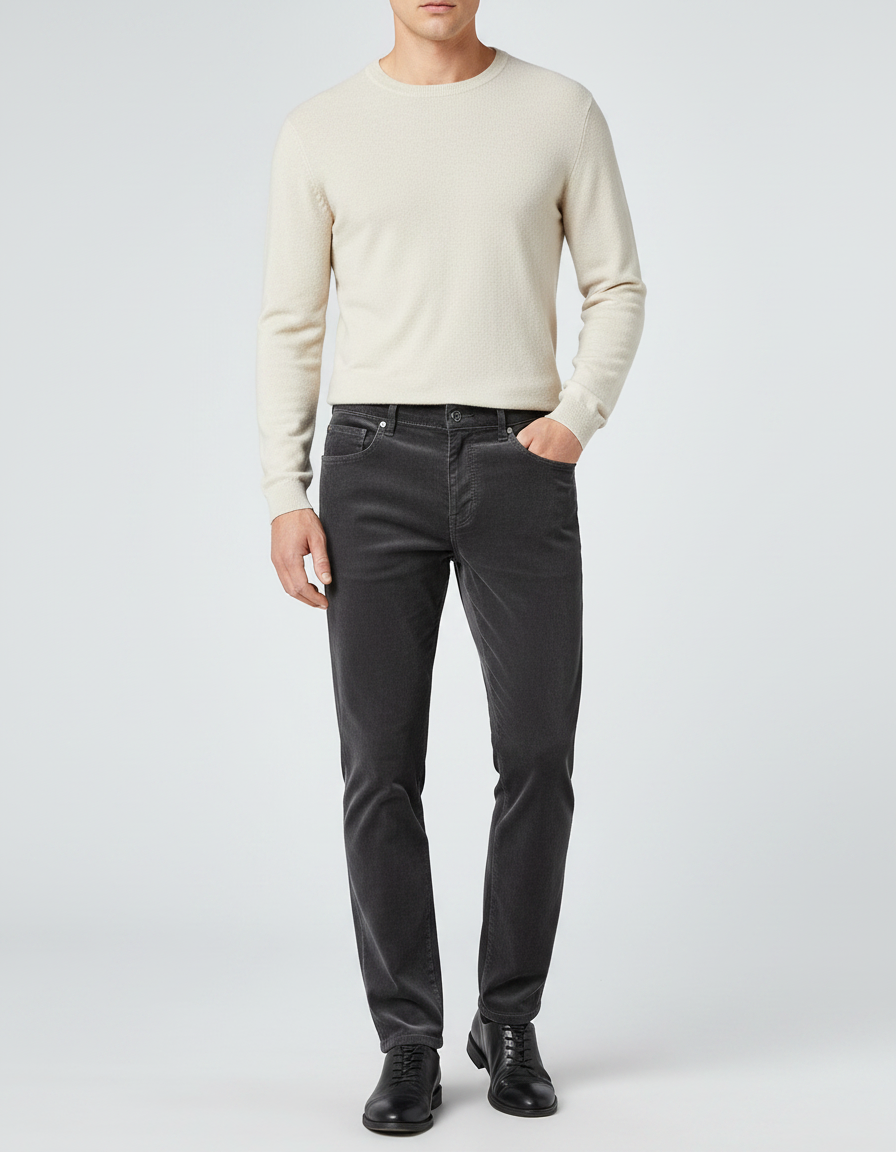 Pantalon Velours Extensible Homme - Gris Cordé