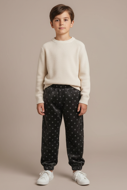 Pantalon Velours Gris Pois Ample Enfant