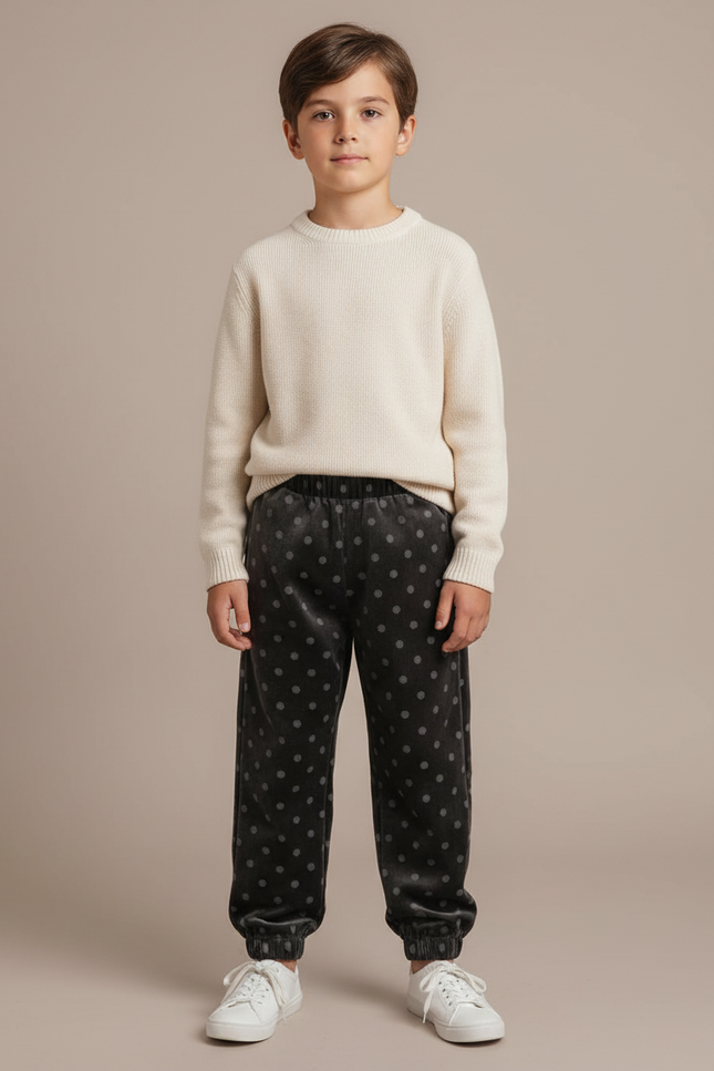 Pantalon Velours Gris Pois Ample Enfant