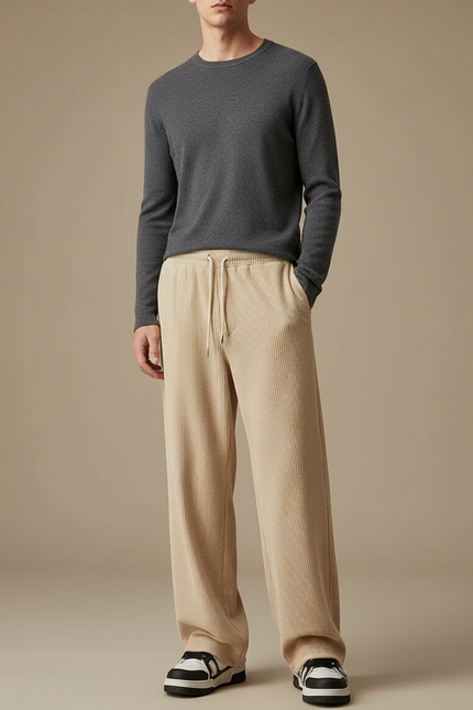 Pantalon Velours Homme Taille Élastiquée - Beige Cordé