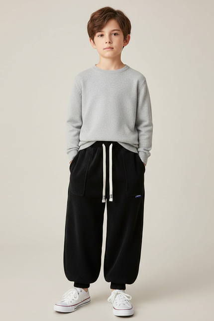 Pantalon Velours Noir Ample Sportif Garçon Fille