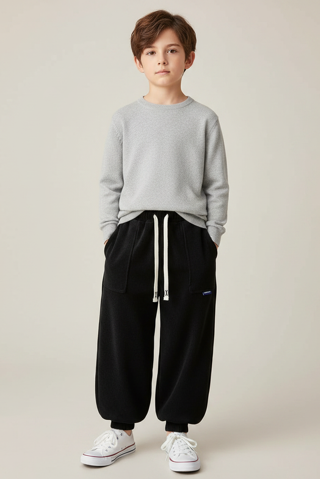 Pantalon Velours Noir Ample Sportif Garçon Fille