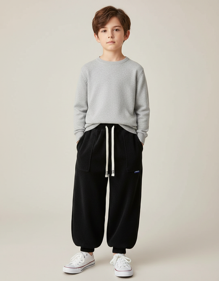 Pantalon Velours Noir Ample Sportif Garçon Fille
