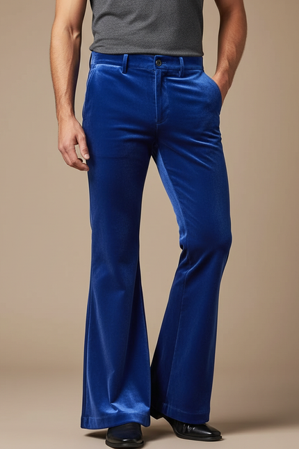 Pantalon Velours Bleu Évasé Homme Décontracté Élégant