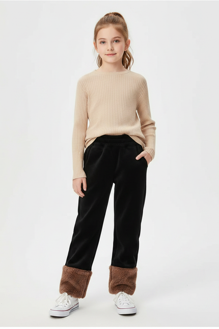 Pantalon Velours Noir Doux Chaud Fille Hiver