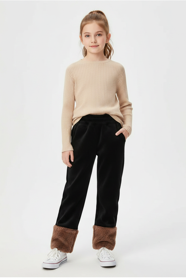 Pantalon Velours Noir Doux Chaud Fille Hiver