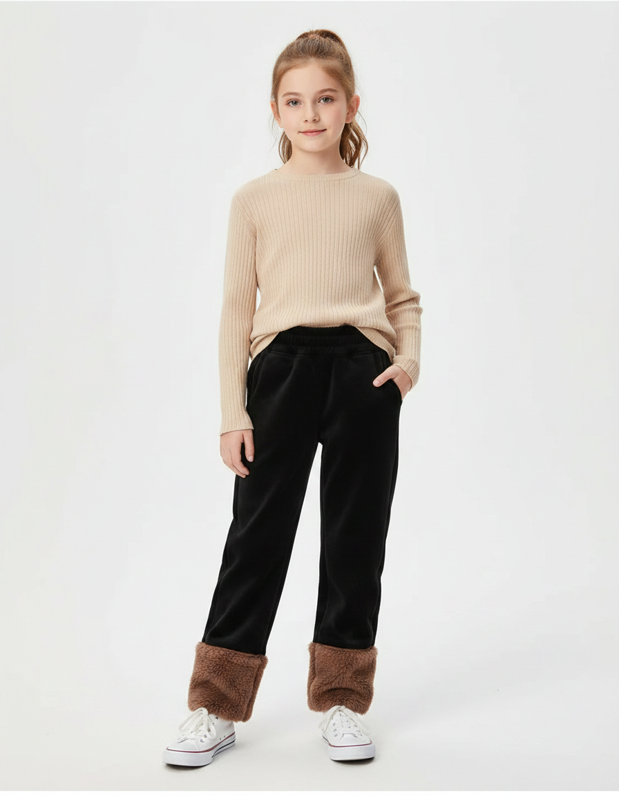 Pantalon Velours Noir Doux Chaud Fille Hiver