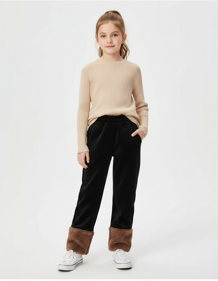 Pantalon Velours Noir Doux Chaud Fille Hiver
