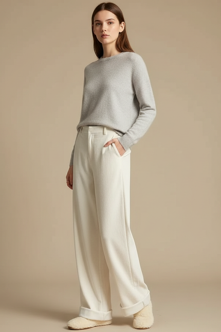 Pantalon Velours Écru Large Décontracté Femme - Beige