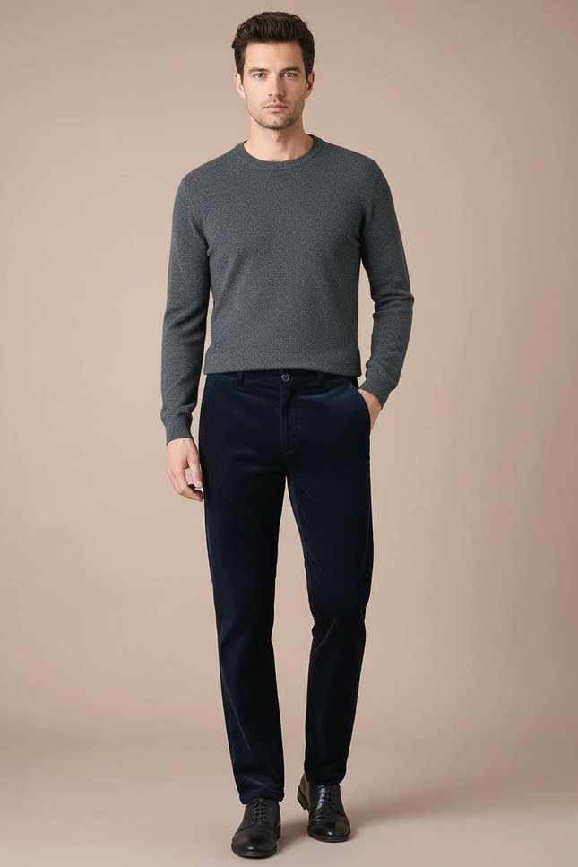 Pantalon Velours Côtelé Bleu Marine Droit Homme - Cordé
