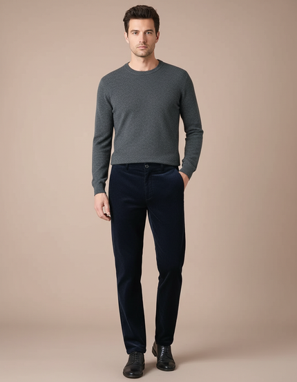 Pantalon Velours Côtelé Bleu Marine Droit Homme - Cordé