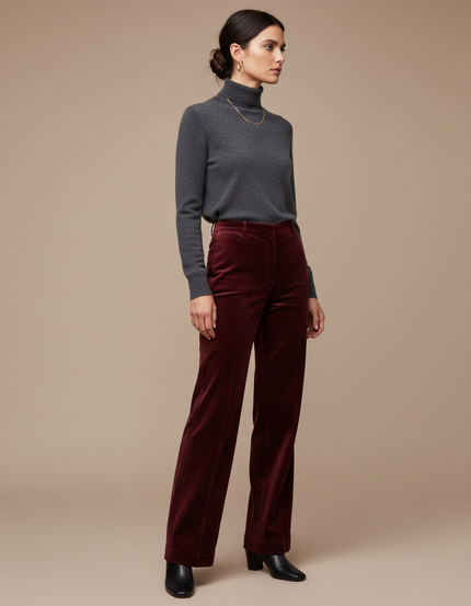 Pantalon Velours Bordeaux Coupe Droite Élégant Femme - Cordé