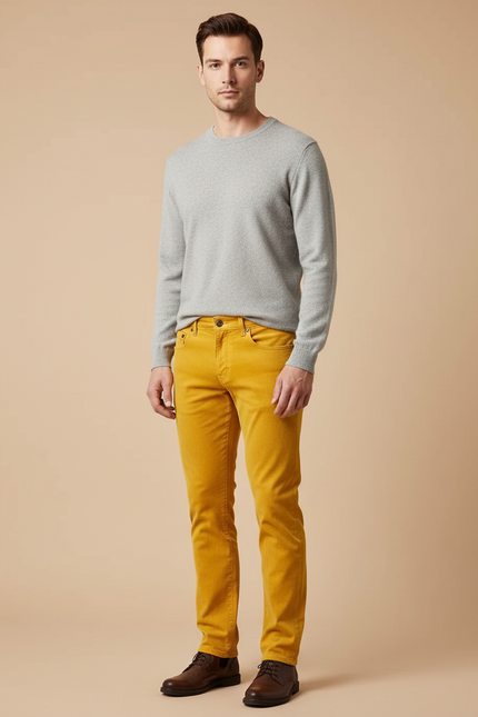 Pantalon Velours Jaune Côtelé Slim Homme - Cordé