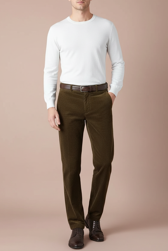 Pantalon Velours Côtelé Marron Droit Homme Classique - Cordé